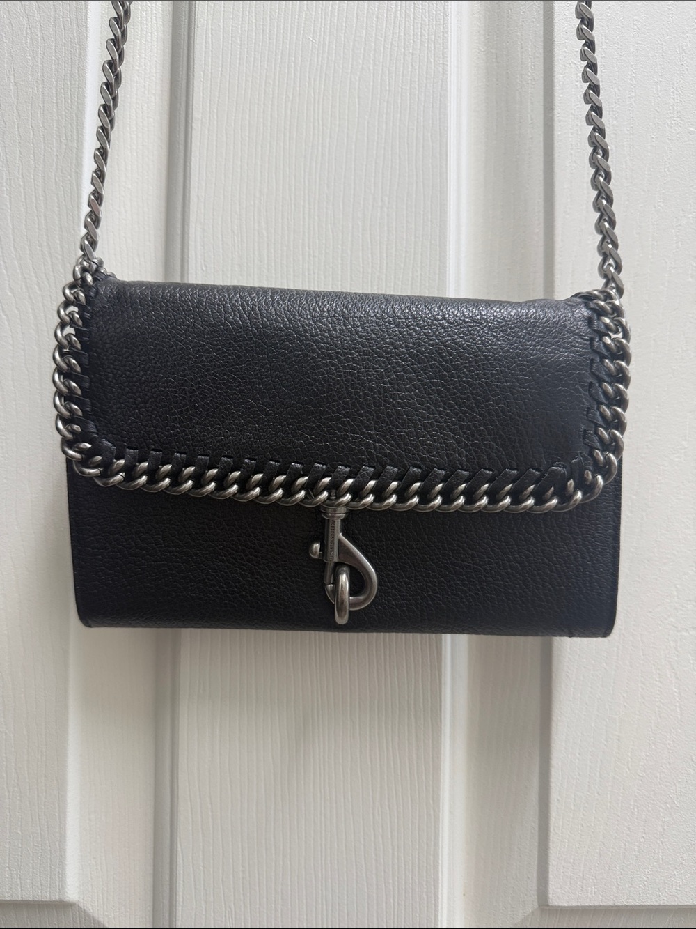 Rebecca Minkoff Black Leather Chain-Trim Crossbody